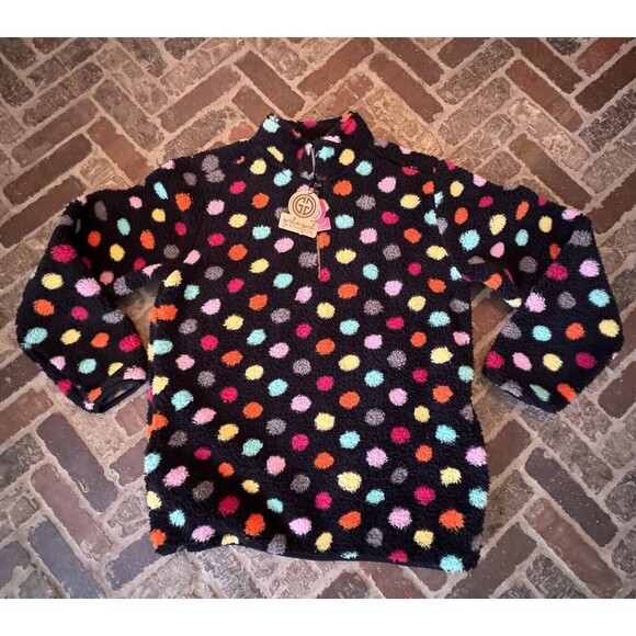 XL Girlie Girl CC Sherpa Pullover Jacket 1/4 Zip Up Black Polka Dot SIZE XL -NEW - Picture 1 of 11